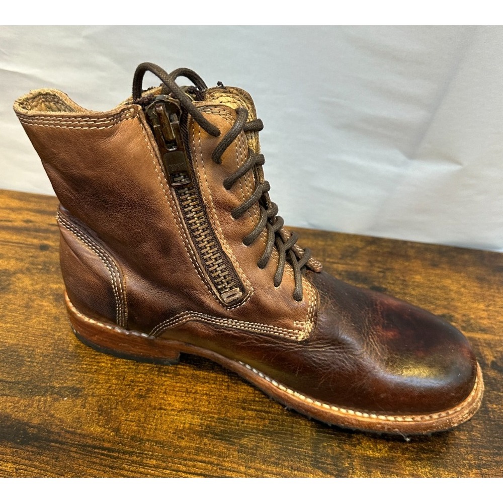 Bed Stu Tactical Boot Women's Size 8 Brown Leather Distressed Lace Up Zipper Lug - Picture 3 of 16